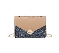 Women's New Pattern Sequin Fashion Color Matching Small Square Dinner Messenger Bag With Chain Shoulder(Khaki)