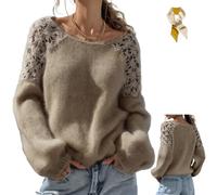 Women's Off-Shoulder Open-Knit Lace Sweater,Crew Neck Plush Long Sleeve Top