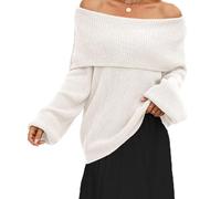 Women's off shoulder sweater, long sleeved knitted top, casual loose oversized pullover(Apricot,S)