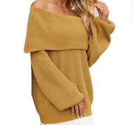 Women's off shoulder sweater, long sleeved knitted top, casual loose oversized pullover(Yellow,S)