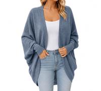 Womens Open Front Knit Cardigan Relaxed Batwing Long Sleeve Sweater | Draped Cocoon Shape Ribbed Cuffs Textured Surface Solid Color Easy Layering Office Travel Weekend Everyday Styling