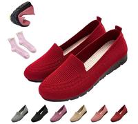 Women's Orthopedic Loafers Slip on Walking Shoes - Breathable Knit Mesh & Non-Slip Soft Sole, Lightweight Arch Support Comfort Flats for Work Travel (Red,43)