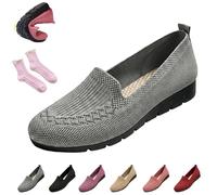 Women's Orthopedic Loafers Slip on Walking Shoes - Breathable Knit Mesh & Non-Slip Soft Sole, Lightweight Arch Support Comfort Flats for Work Travel (Grey,44)