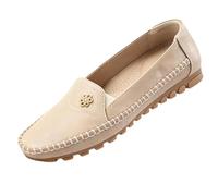 Women's Orthopedic Shoes Leather, All-Day Comfort with Anti-Slip Slip-on Flats & Floral Detail - Step Into Comfort (Beige,35.5)