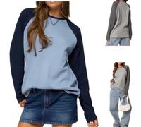 Womens Oversize Raglan Sleeve Waffle Knit Top,Loose Crewneck Pullover Top