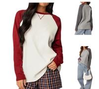 Womens Oversize Raglan Sleeve Waffle Knit Top,Loose Crewneck Pullover Top