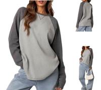 Womens Oversize Raglan Sleeve Waffle Knit Top,Loose Crewneck Pullover Top