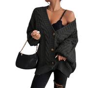Womens Oversized Cardigan Sweater Chunky Cable Knit Relaxed Long Sleeve (Black,M)