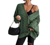 Womens Oversized Cardigan Sweater Chunky Cable Knit Relaxed Long Sleeve (Green,TG)