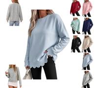 Women's Oversized Crew Neck Sweatshirt,Layered Scalloped Casual Pullover | Long Sleeve Layered Scalloped Cute Pullover Top,Lightweight Comfort Soft Loungewear,Wavy Hem Drop Shoulder Loose Fit Outfit