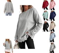 Women's Oversized Crew Neck Sweatshirt,Layered Scalloped Casual Pullover | Long Sleeve Layered Scalloped Cute Pullover Top,Lightweight Comfort Soft Loungewear,Wavy Hem Drop Shoulder Loose Fit Outfit