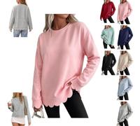 Women's Oversized Crew Neck Sweatshirt,Layered Scalloped Casual Pullover | Long Sleeve Layered Scalloped Cute Pullover Top,Lightweight Comfort Soft Loungewear,Wavy Hem Drop Shoulder Loose Fit Outfit