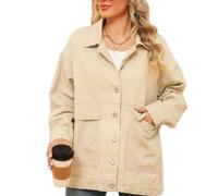 Womens Oversized Denim Jacket Button Front Jean Jacket With Pockets (khaki,M)