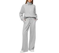 Women's Oversized Half-Zip Pullover and Wide-Leg Pants Lounge Set, Soft Fleece Tracksuit for Casual Wear