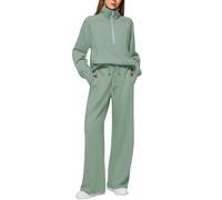 Women's Oversized Half-Zip Pullover and Wide-Leg Pants Lounge Set, Soft Fleece Tracksuit for Casual Wear