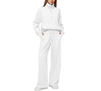 Women's Oversized Half-Zip Pullover and Wide-Leg Pants Lounge Set, Soft Fleece Tracksuit for Casual Wear