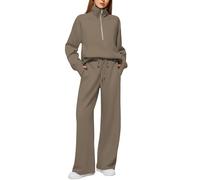 Women's Oversized Half-Zip Pullover and Wide-Leg Pants Lounge Set, Soft Fleece Tracksuit for Casual Wear