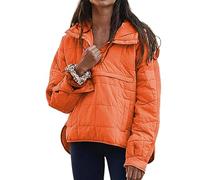 Women's Oversized Hooded Puffer Jacket Light Quilted Dolman Hoodies Pullover Winter Fall Coats for Women 2025 (Orange,TTG)