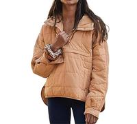 Women's Oversized Hooded Puffer Jacket Light Quilted Dolman Hoodies Pullover Winter Fall Coats for Women 2025 (Light Brown,TG)