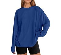 Womens Oversized Long Sleeve T Shirt Casual Round Neck Basic Top Relaxed Fit Loose Blouse Soft Everyday Autumn Street Layering Fashion Wear, 05-Blue, M