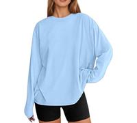 Womens Oversized Long Sleeve T Shirt Casual Round Neck Basic Top Relaxed Fit Loose Blouse Soft Everyday Autumn Street Layering Fashion Wear, 17-Sky Blue, M