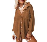 Womens Oversized Waffle Knit Cardigan Sweater Long Sleeve Button Down Casual Fall Winter Loose Fit Pullover Tops with Pocket Brown Style