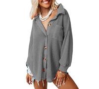 Womens Oversized Waffle Knit Cardigan Sweater Long Sleeve Button Down Casual Fall Winter Loose Fit Pullover Tops with Pocket Brown Style