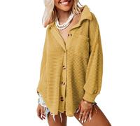 Womens Oversized Waffle Knit Cardigan Sweater Long Sleeve Button Down Casual Fall Winter Loose Fit Pullover Tops with Pocket Brown Style