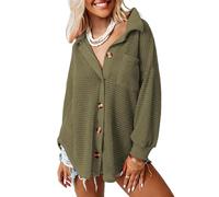 Womens Oversized Waffle Knit Cardigan Sweater Long Sleeve Button Down Casual Fall Winter Loose Fit Pullover Tops with Pocket Brown Style