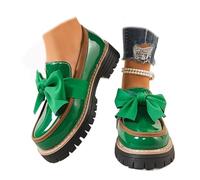 Women's Patent Bowknot Thick Sole Loafers - Platform Round Toe Slip-on Shoes, Chunky Heel Non-Slip Loafers for Women for Office Business Work Everyday Wear (Green,41)