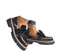 Women's Patent Bowknot Thick Sole Loafers - Platform Round Toe Slip-on Shoes, Chunky Heel Non-Slip Loafers for Women for Office Business Work Everyday Wear (Black,42)