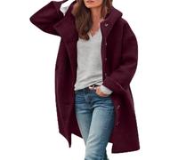 Women's Pea Coat - Womens Wool Blend Pea Coat, Elegant Single Breasted Long Winter Trench Coat with Pockets (Wine Red,Grand)