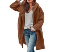 Women's Pea Coat, Womens Wool Blend Pea Coat, Elegant Single Breasted Trench Coats for Women with Pockets (Brown,M)