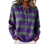 Women's Plaid Print Casual Cotton Buttoned Cardigan Sweater,Plaid Knitted Cropped Long Sleeve Autumn Winter Top for Women (FR/ES, Alpha/Lettres, TG, Taille Normale, Taille Normale, Color B)