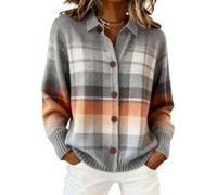 Women's Plaid Print Casual Cotton Buttoned Cardigan Sweater,Plaid Knitted Cropped Long Sleeve Autumn Winter Top for Women (FR/ES, Alpha/Lettres, L, Taille Normale, Taille Normale, Color G)