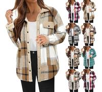 Women's Plaid Shacket - Fall 2025 Flannel Button-Down Jacket with Pockets, Casual Long Sleeve Outerwear