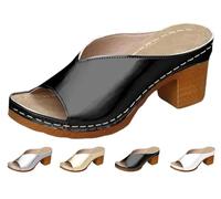 Women's Platform Chunky Heels Low Block Heeled Sandals Classic Casual Slip on Dressy Shoes Summer Non-Slip Open Toe Shoe Fashion Slip-On Shoe (Black,39)