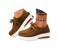 Women's Platform Chunky Loafers Shoes, Fashion Suede Lace-Up Moccasins Ladies Slip-on Platform Loafers Comfortable Walking Trainers (Brown,42)