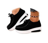 Women's Platform Chunky Loafers Shoes, Fashion Suede Lace-Up Moccasins Ladies Slip-on Platform Loafers Comfortable Walking Trainers (Black,38)