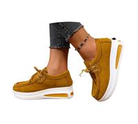 Women's Platform Chunky Loafers Shoes, Fashion Suede Lace-Up Moccasins Ladies Slip-on Platform Loafers Comfortable Walking Trainers (Yellow,36)