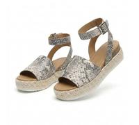 Women's Platform Open Toe Buckle Ankle Strap Sandals Casual Faux Leather Dressy Elegant Flats Comfortable Summer Shoes Women Fashion Strappy Sandals (Snake Print,41)