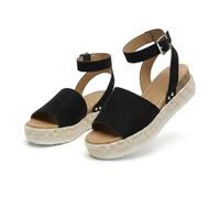 Women's Platform Open Toe Buckle Ankle Strap Sandals Casual Faux Leather Dressy Elegant Flats Comfortable Summer Shoes Women Fashion Strappy Sandals (Black,38)