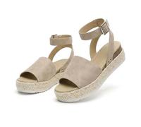 Women's Platform Open Toe Buckle Ankle Strap Sandals Casual Faux Leather Dressy Elegant Flats Comfortable Summer Shoes Women Fashion Strappy Sandals (Khaki,35)