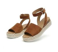 Women's Platform Open Toe Buckle Ankle Strap Sandals Casual Faux Leather Dressy Elegant Flats Comfortable Summer Shoes Women Fashion Strappy Sandals (Brown,37)
