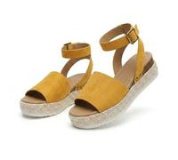 Women's Platform Open Toe Buckle Ankle Strap Sandals Casual Faux Leather Dressy Elegant Flats Comfortable Summer Shoes Women Fashion Strappy Sandals (Yellow,43)