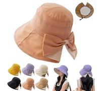 Women's Pleated Sun Hat with Bowknot - Foldable, Wide Brim UV Protection, Trendy Bucket Hats for Women Summer Beach Travel (Orange)