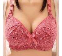 Women's Plus Size Bra Flower Print Without Wire Push Up Bra for Fashionable Casual Bra, Seamless Sports, Bras (Watermelon Red,12TG)