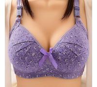 Women's Plus Size Bra Flower Print Without Wire Push Up Bra for Fashionable Casual Bra, Seamless Sports, Bras (Purple,17TG)