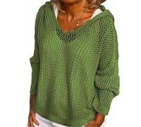 Women's Plus Size Crochet Lightweight Hollow Out Hooded Sweaters (Green,M)