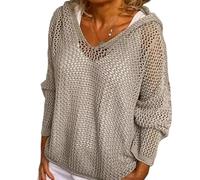 Women's Plus Size Crochet Lightweight Hollow Out Hooded Sweaters (Grey,TG)